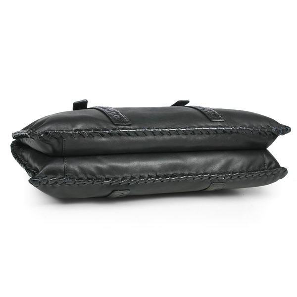 Bottega Veneta nero waxed leather briefcase 16043 black